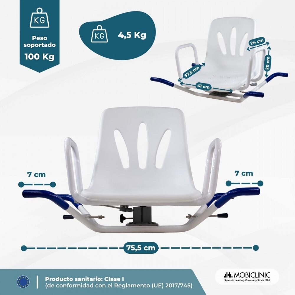 Silla de baño giratoria reposabrazos respaldo anatómica 360º Lago Mobiclinic 3