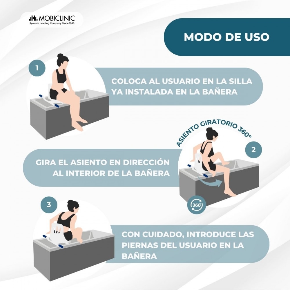 Silla de baño giratoria reposabrazos respaldo anatómica 360º Lago Mobiclinic 5