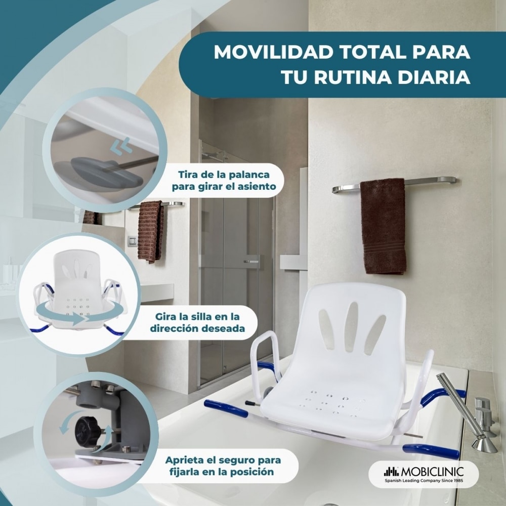 Silla de baño giratoria reposabrazos respaldo anatómica 360º Lago Mobiclinic 6