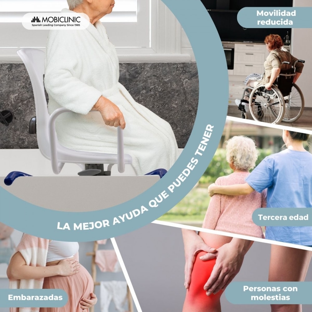 Silla de baño giratoria reposabrazos respaldo anatómica 360º Lago Mobiclinic 7