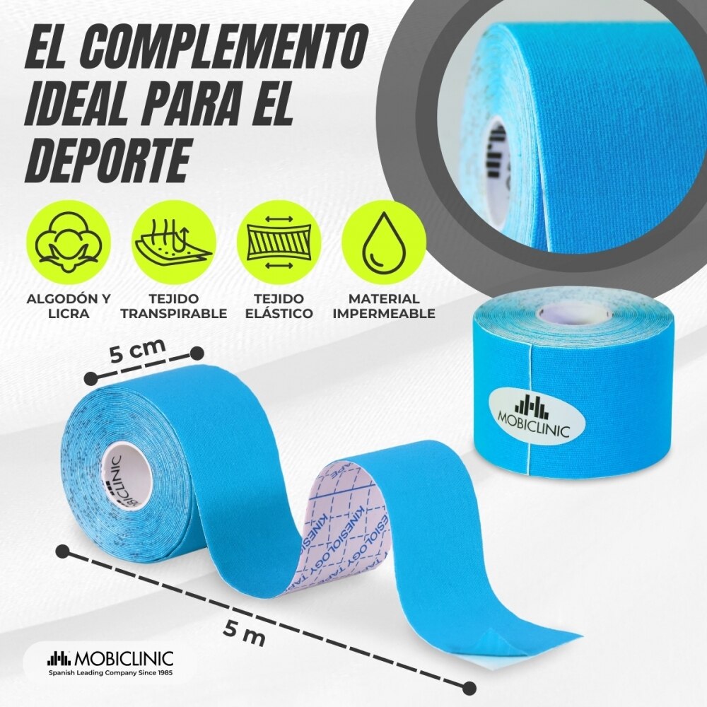 Kinesiotape Mobiclinic Mobitape Venda neuromuscular 5cm x 5m Azul 2