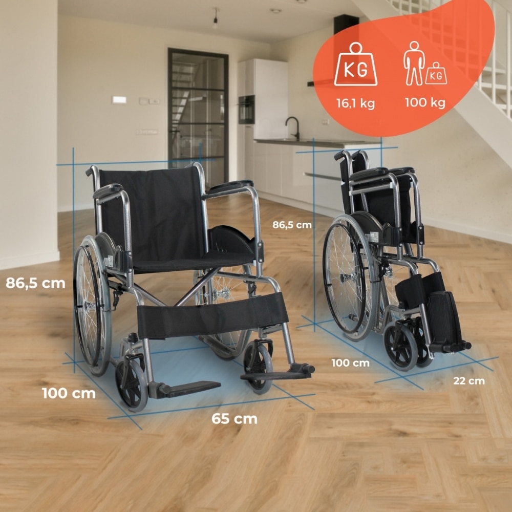 Silla de ruedas acero ancho 44cm Valencia 100kg Clinifcalfy Negro-2