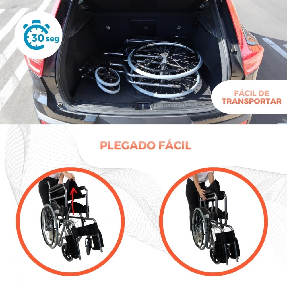 Silla de ruedas acero ancho 44cm Valencia 100kg Clinifcalfy Negro-5