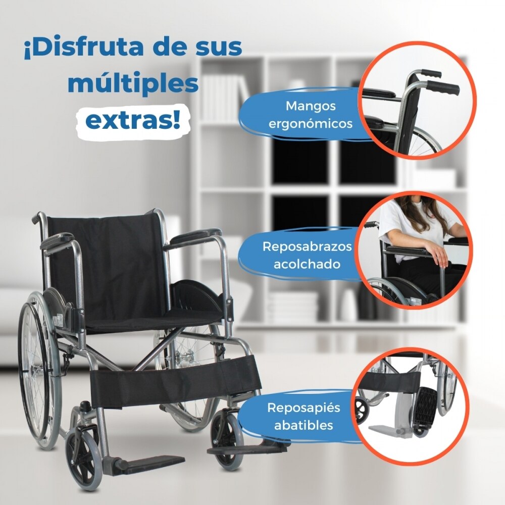 Silla de ruedas acero ancho 44cm Valencia 100kg Clinifcalfy Negro-6