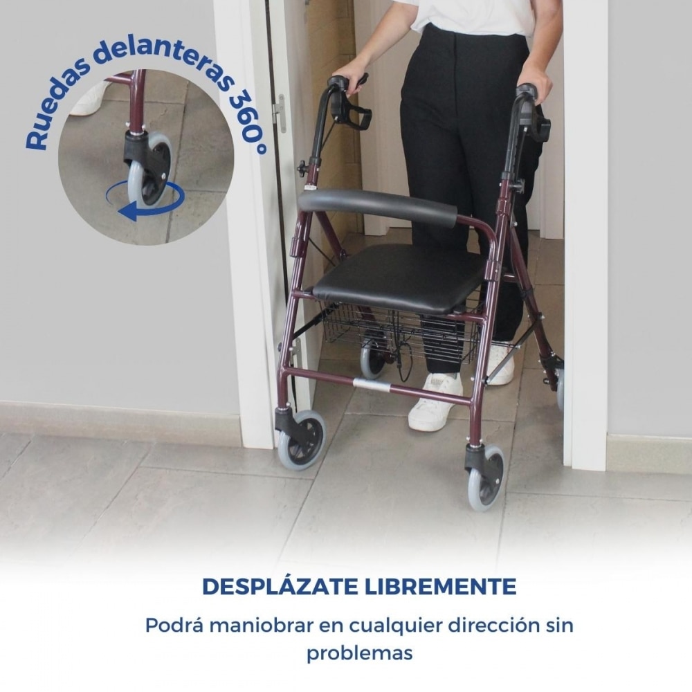 Andador para adultos 4 ruedas y frenos Turia Clinifcalfy Rojo-6