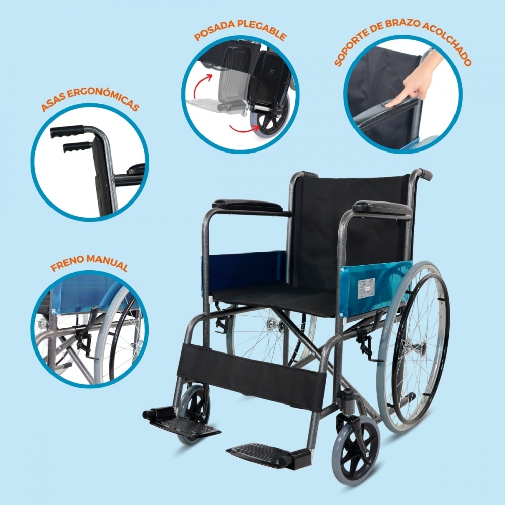 Silla de Ruedas 46 cm 86 cm altura Júcar Ruedas grandes Ligera 100kg Clinifcalfy Negro-3