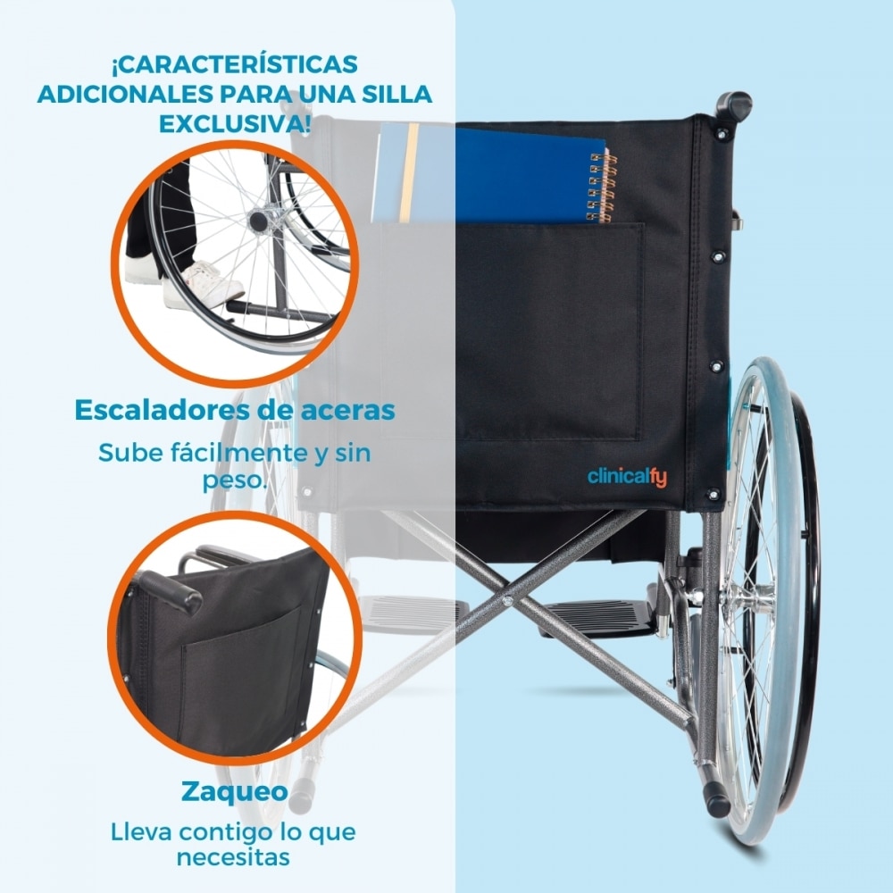 Silla de Ruedas 46 cm 86 cm altura Júcar Ruedas grandes Ligera 100kg Clinifcalfy Negro-5