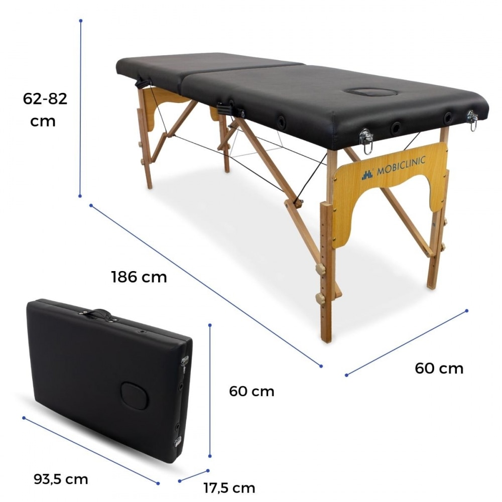 Camilla plegable madera portátil 180x60 cm masaje negra CM-01 Basic Mobiclinic 3