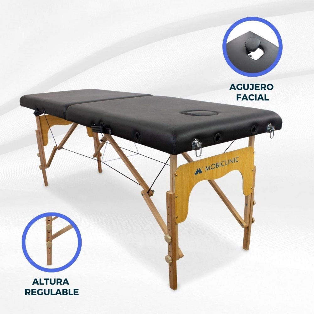 Camilla plegable madera portátil 180x60 cm masaje negra CM-01 Basic Mobiclinic 6