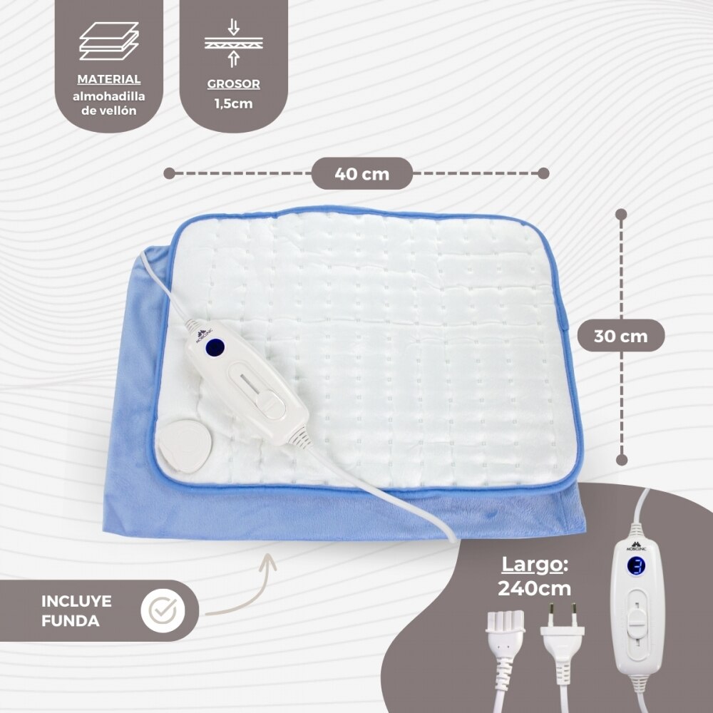 Almohadilla eléctrica 40x30 cm 6 niveles apagado automático funda azul Mobiclinic 2