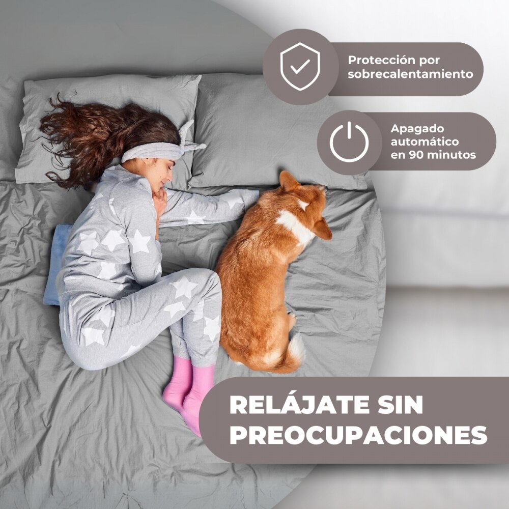 Almohadilla eléctrica 40x30 cm 6 niveles apagado automático funda azul Mobiclinic 3