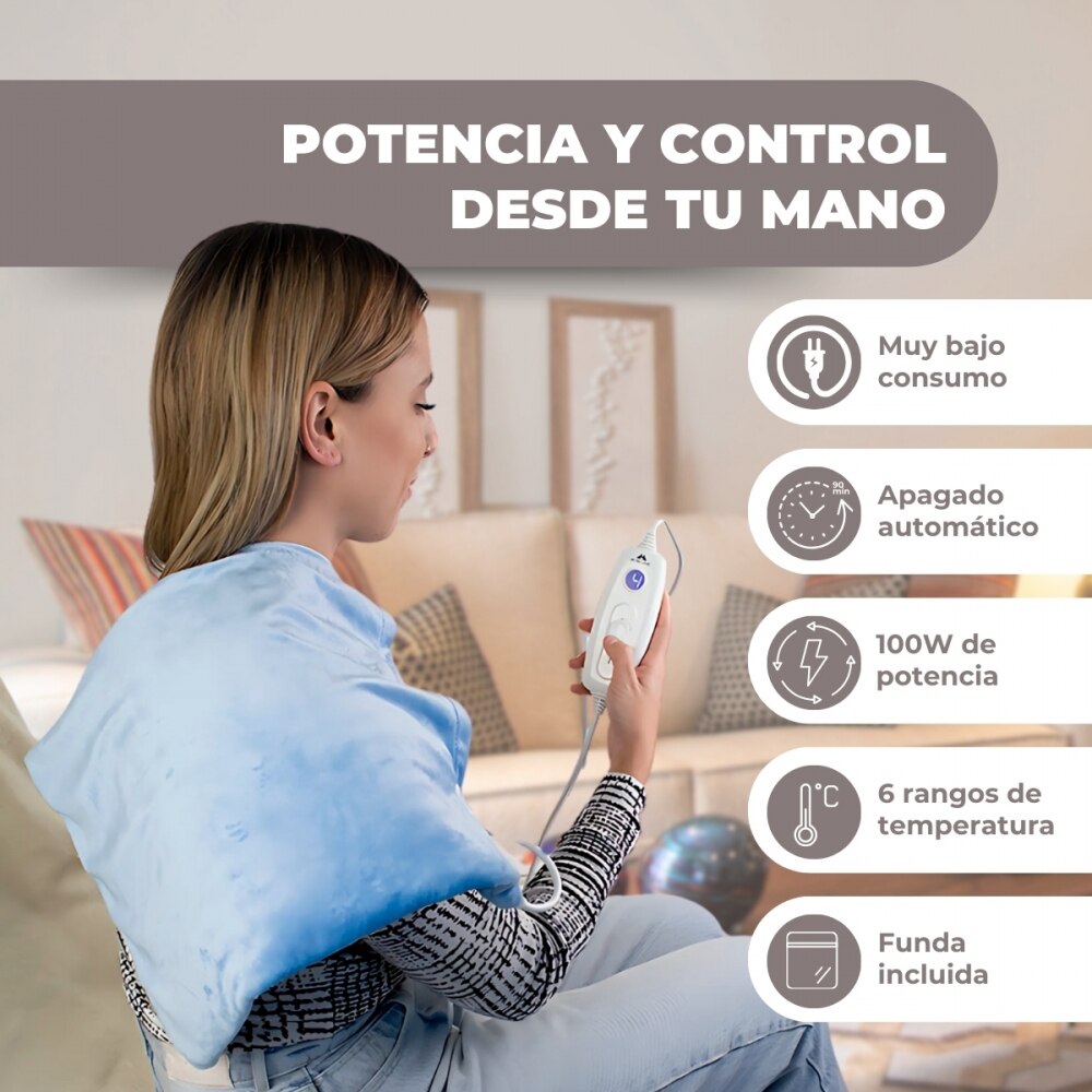 Almohadilla eléctrica 40x30 cm 6 niveles apagado automático funda azul Mobiclinic 4