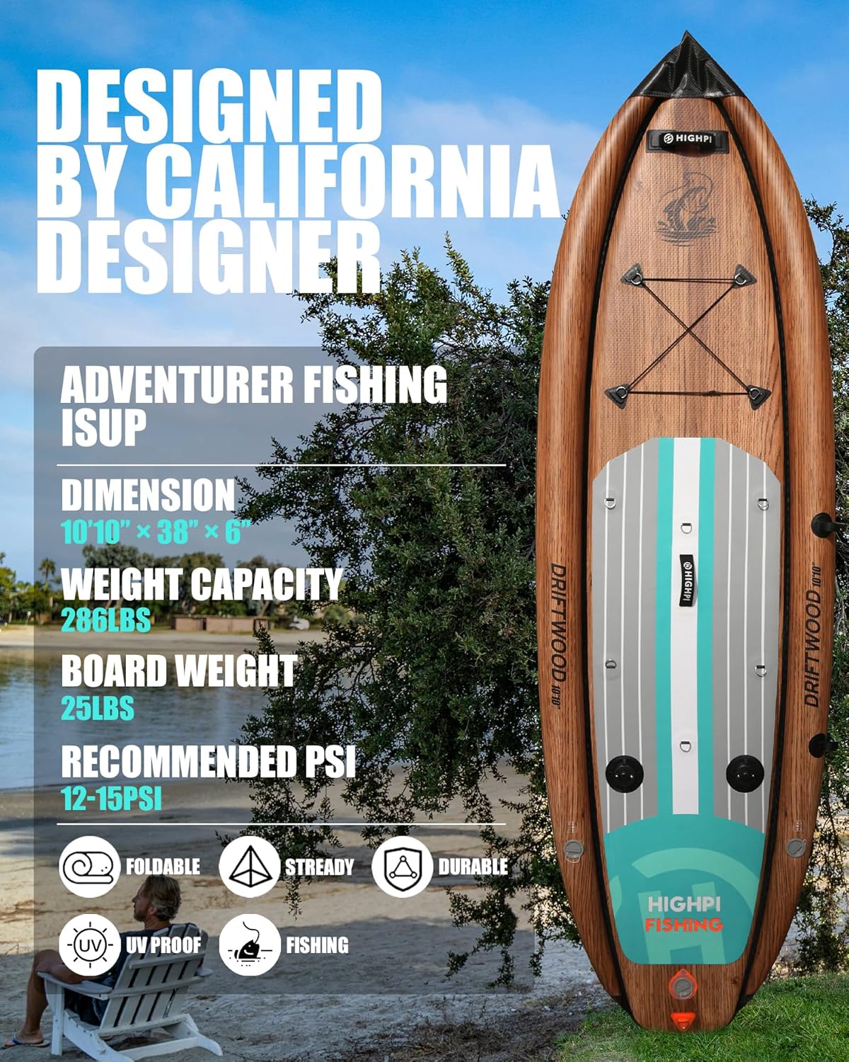 Tabla de Paddle Surf Hinchable Highpi by Kohala para Pesca - Marrón Marrón-3