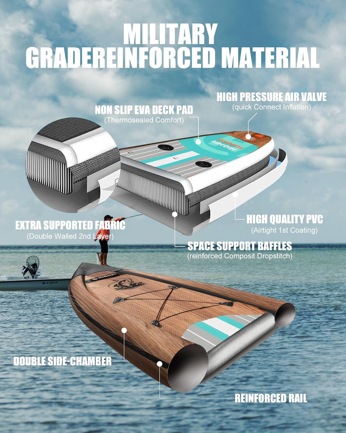 Tabla de Paddle Surf Hinchable Highpi by Kohala para Pesca - Marrón Marrón-4