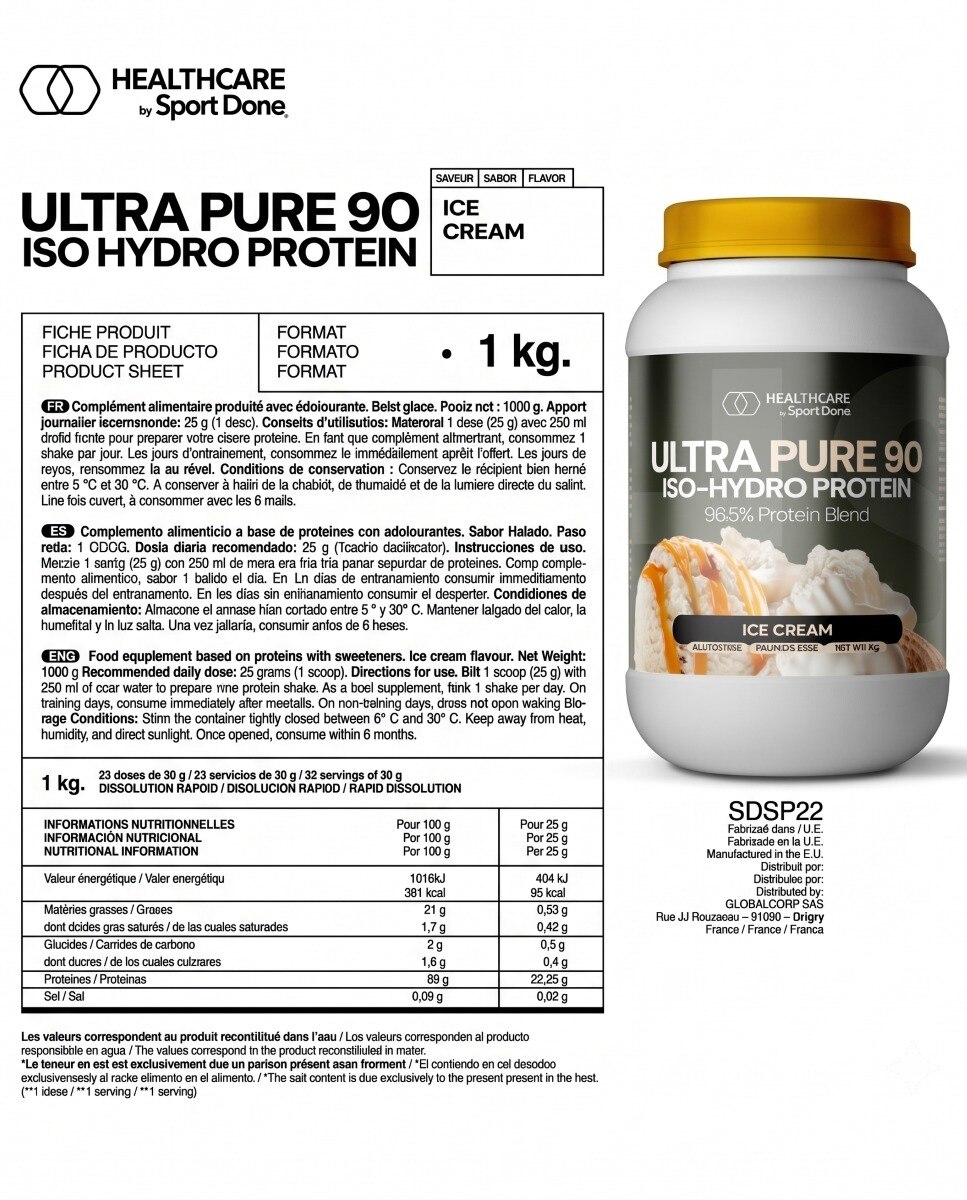 Imagen 2 de Proteina Utra Pure aislada hidrolizada sabor ice cream bote 1Kg SportDone - 1000 g