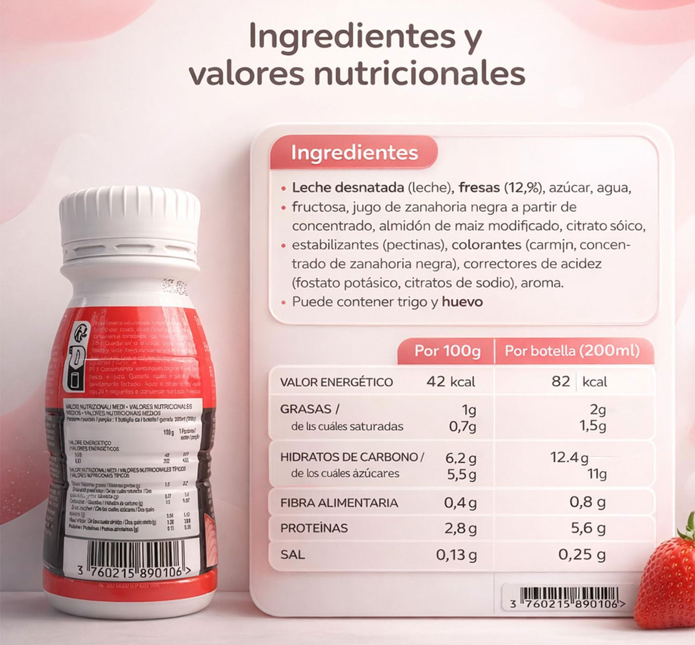 Proteína Smoothie de fresa en botella de pack de 8 unidades - 200 ml 4
