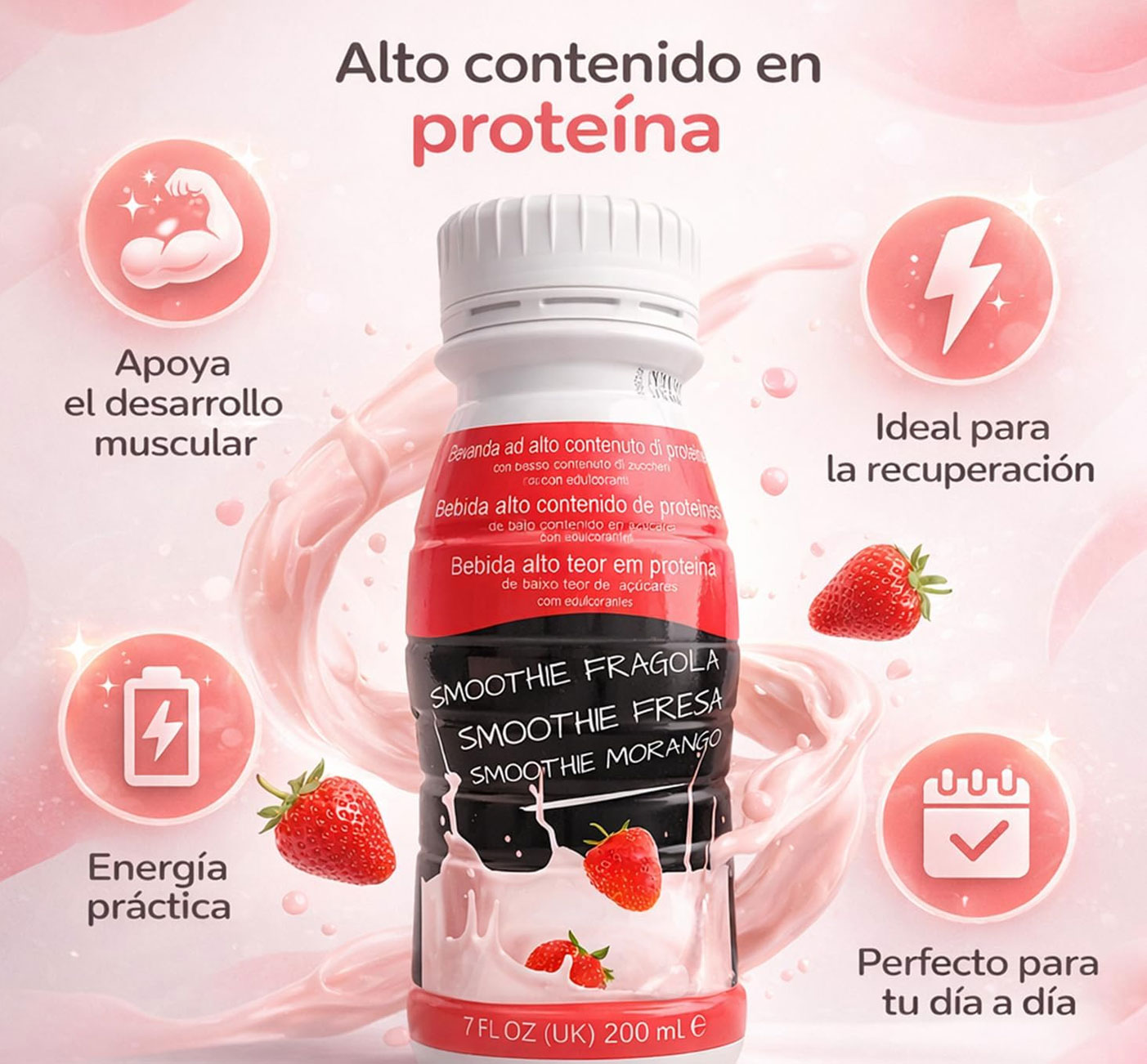 Proteína Smoothie de fresa en botella de pack de 8 unidades - 200 ml 6