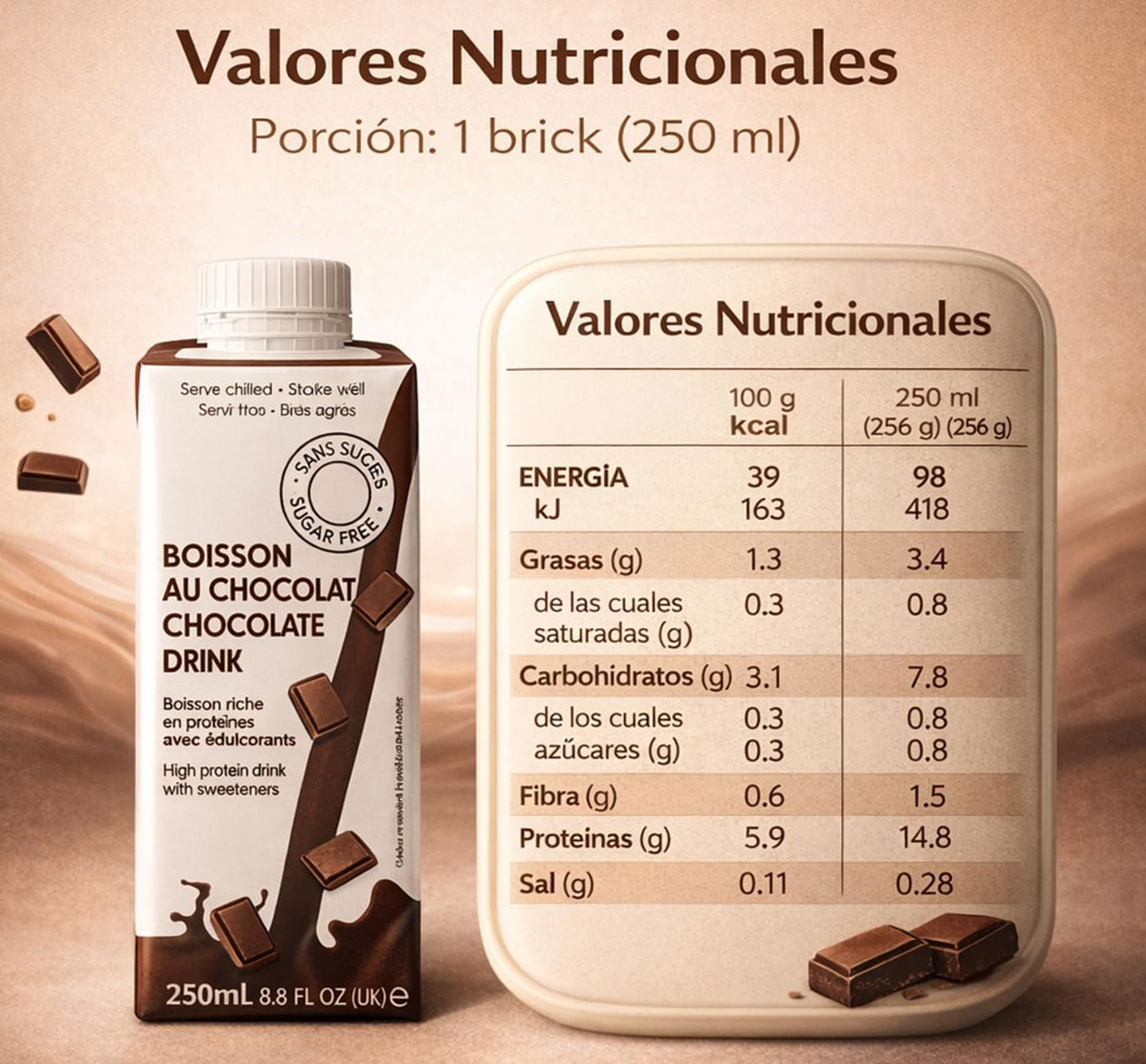 Proteína Brick de chocolate en pack de 6 Unidades - 250 ml 5