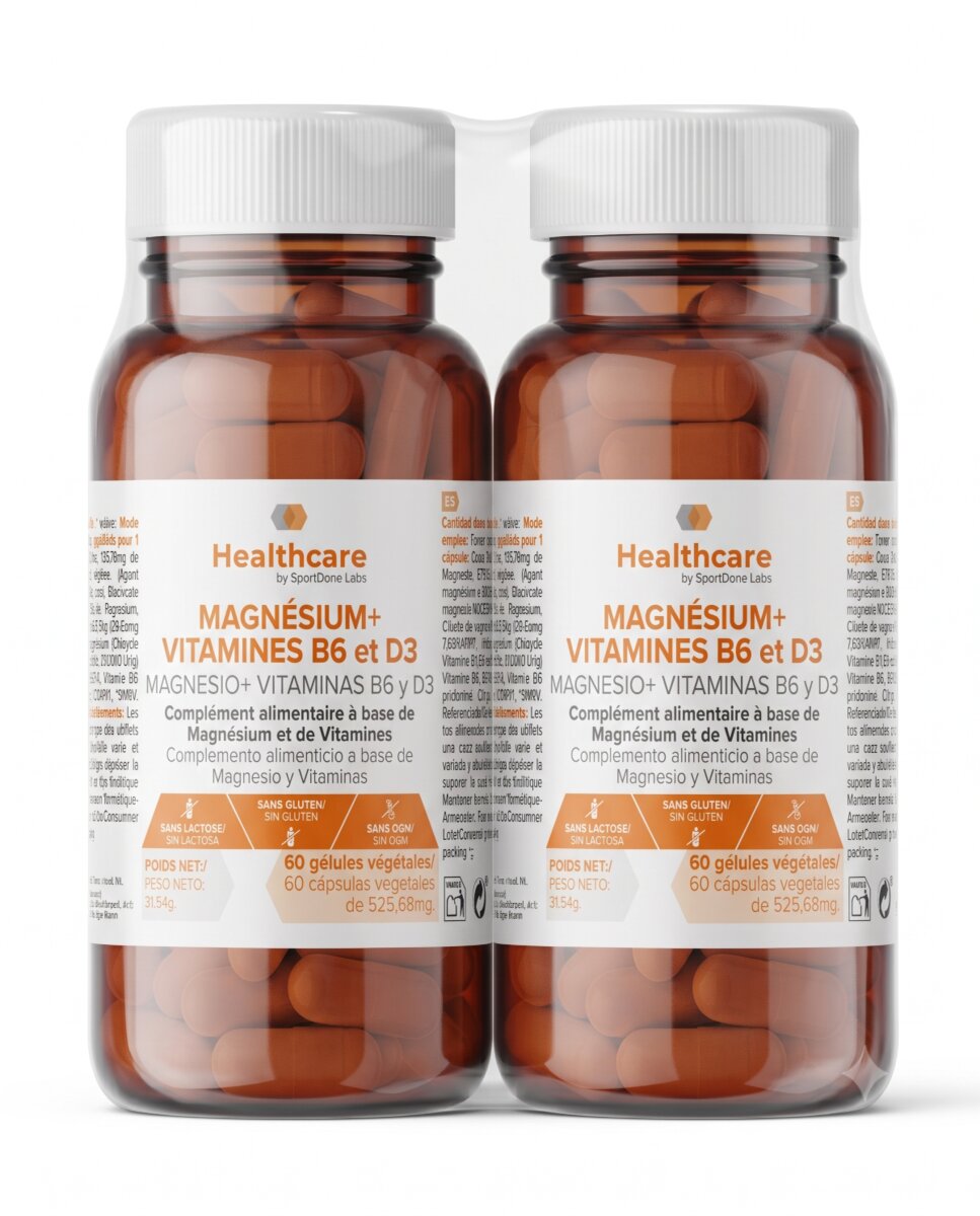 Imagen 0 de Pack de 2  Magnesio + Vitaminas B6 + D3 60 x2 cápsulas SportDone