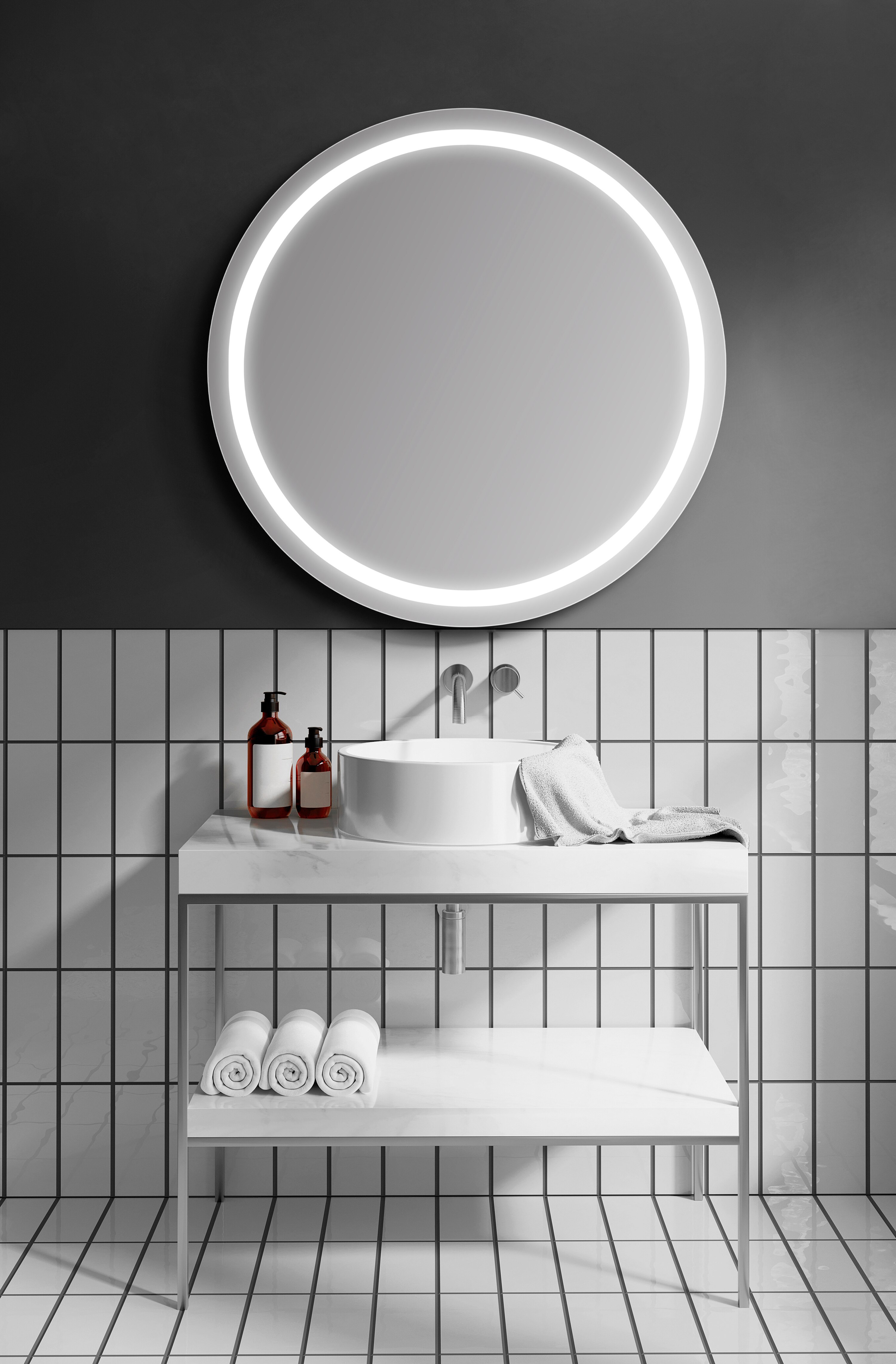 Espejo de baño redondo con luz TRILED B-920 Bathstage - Gris 60 cm Gris-3