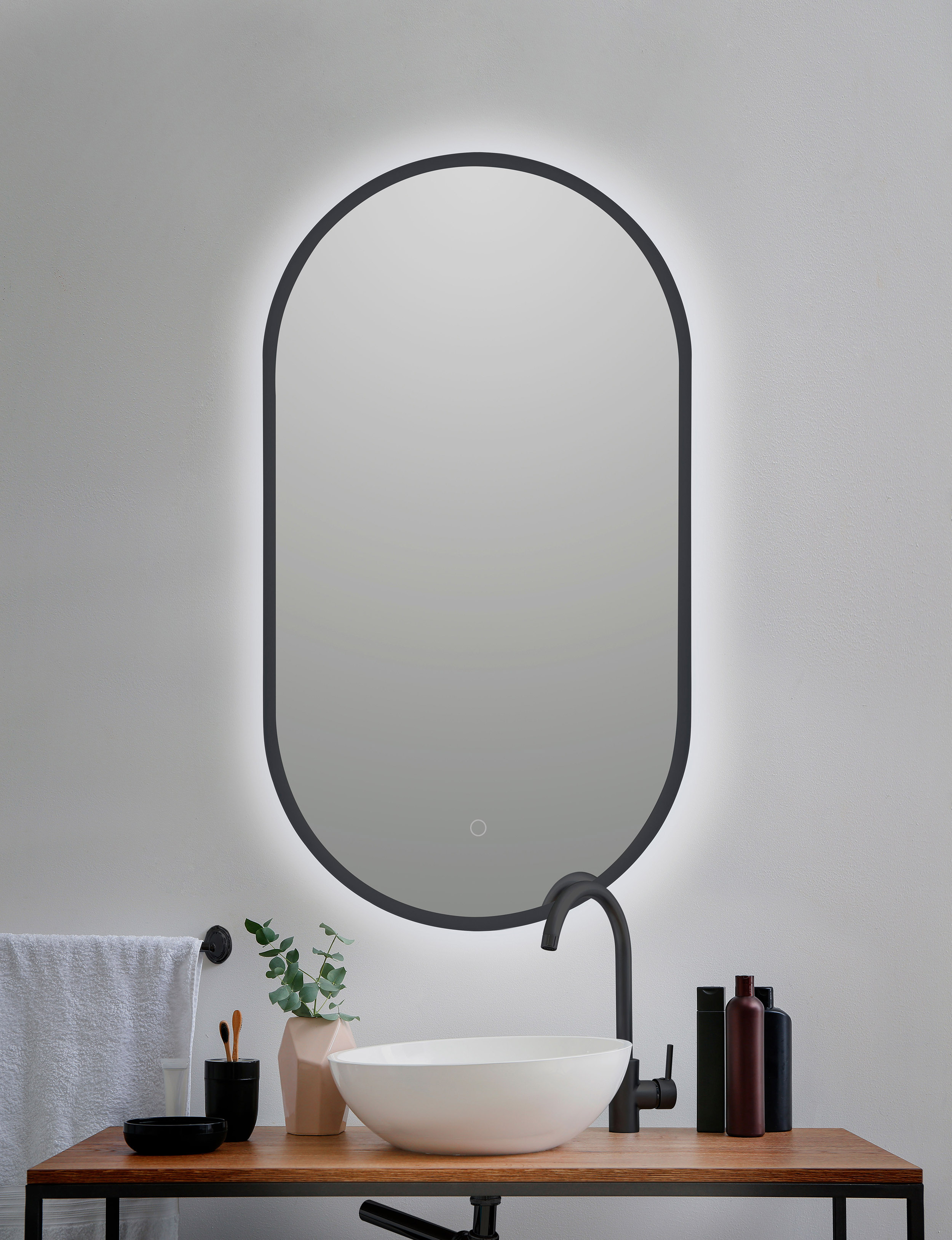 Espejo de baño ovalado con luz TRILED B-950 Bathstage - Negro 50 x 90 cm Negro-3