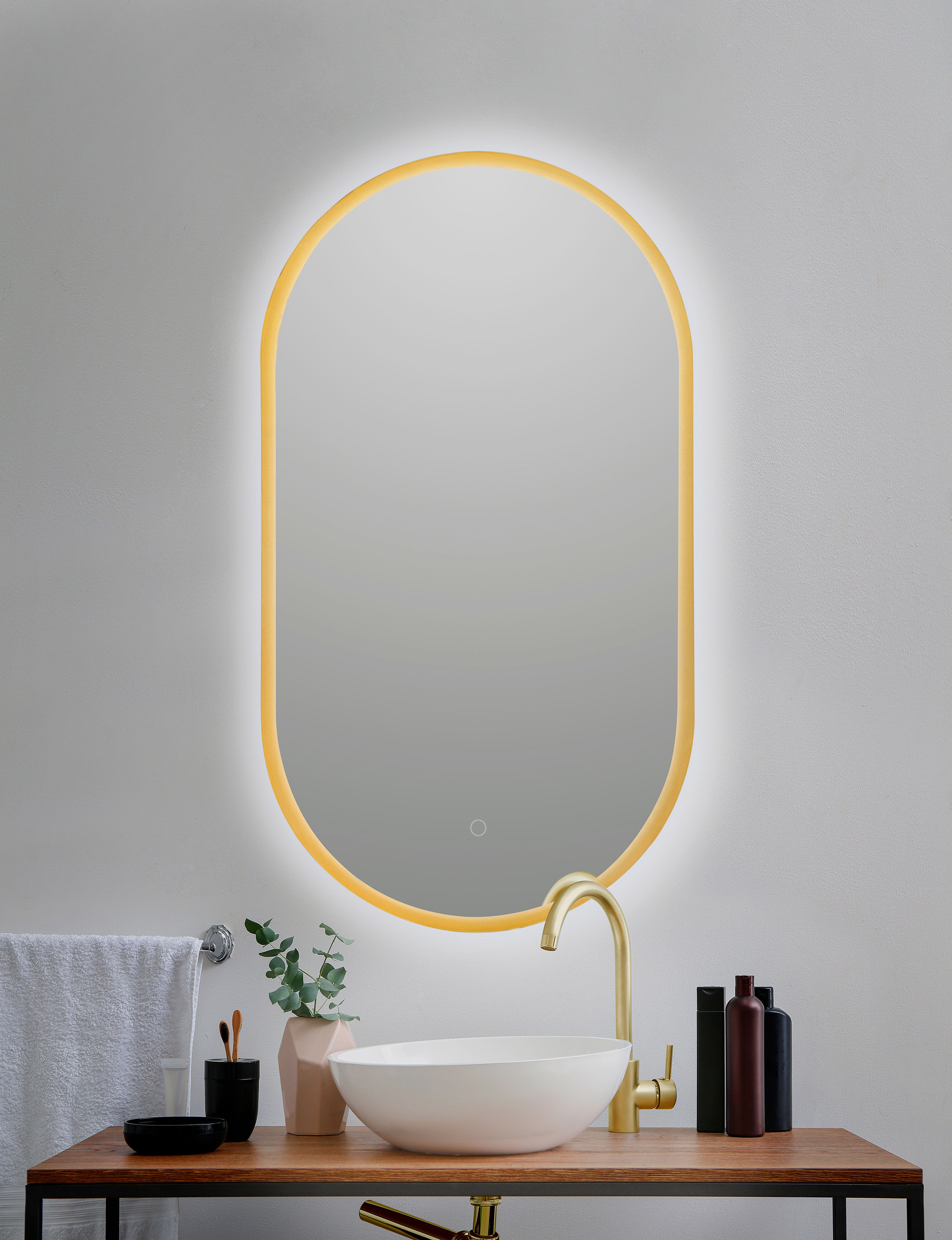 Espejo de baño ovalado con luz TRILED B-950 Bathstage - Oro 50 x 90 cm Oro-3