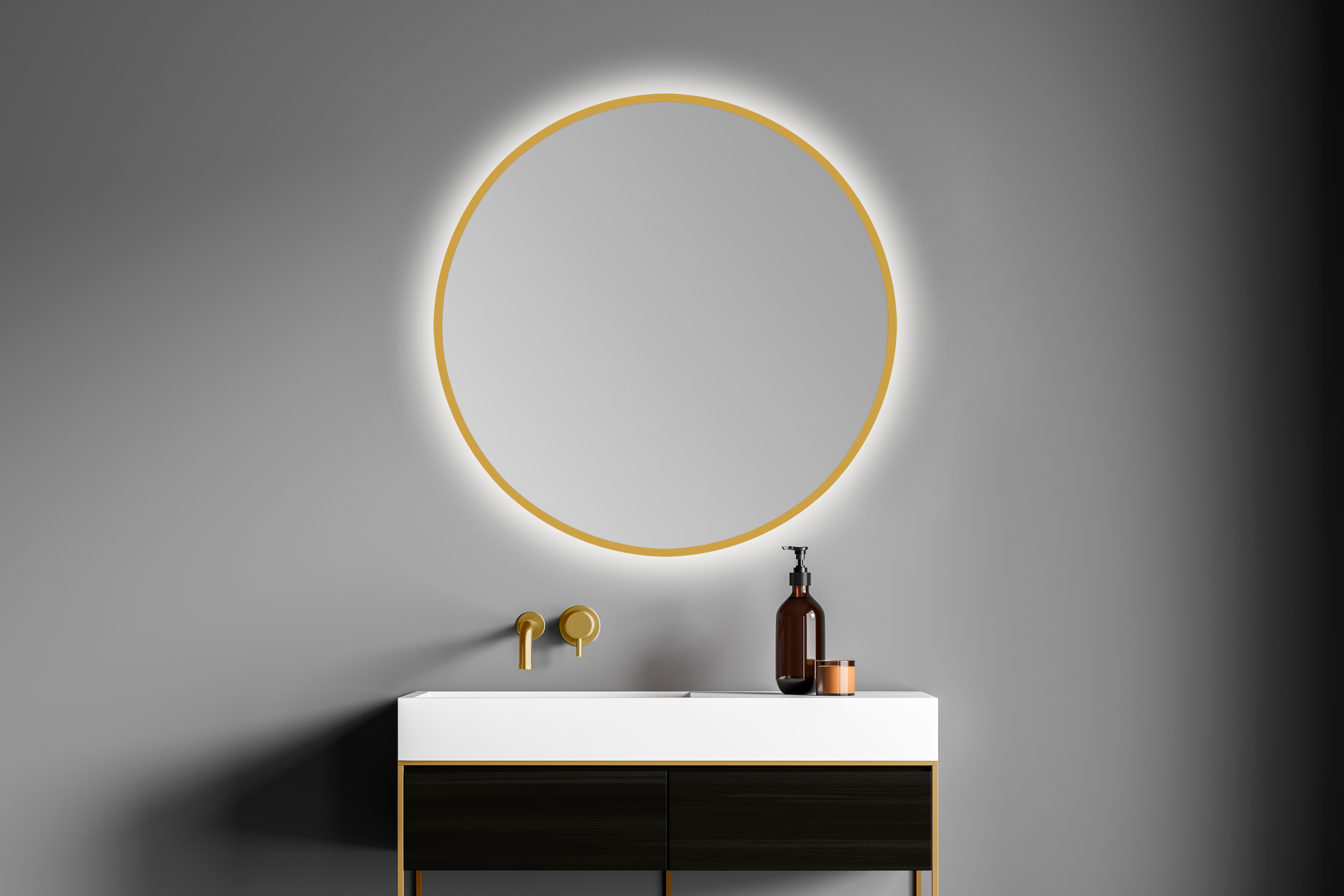 Imagen 3 de Espejo de baño redondo con luz TRILED B-953 Bathstage - Oro 60 cm Oro