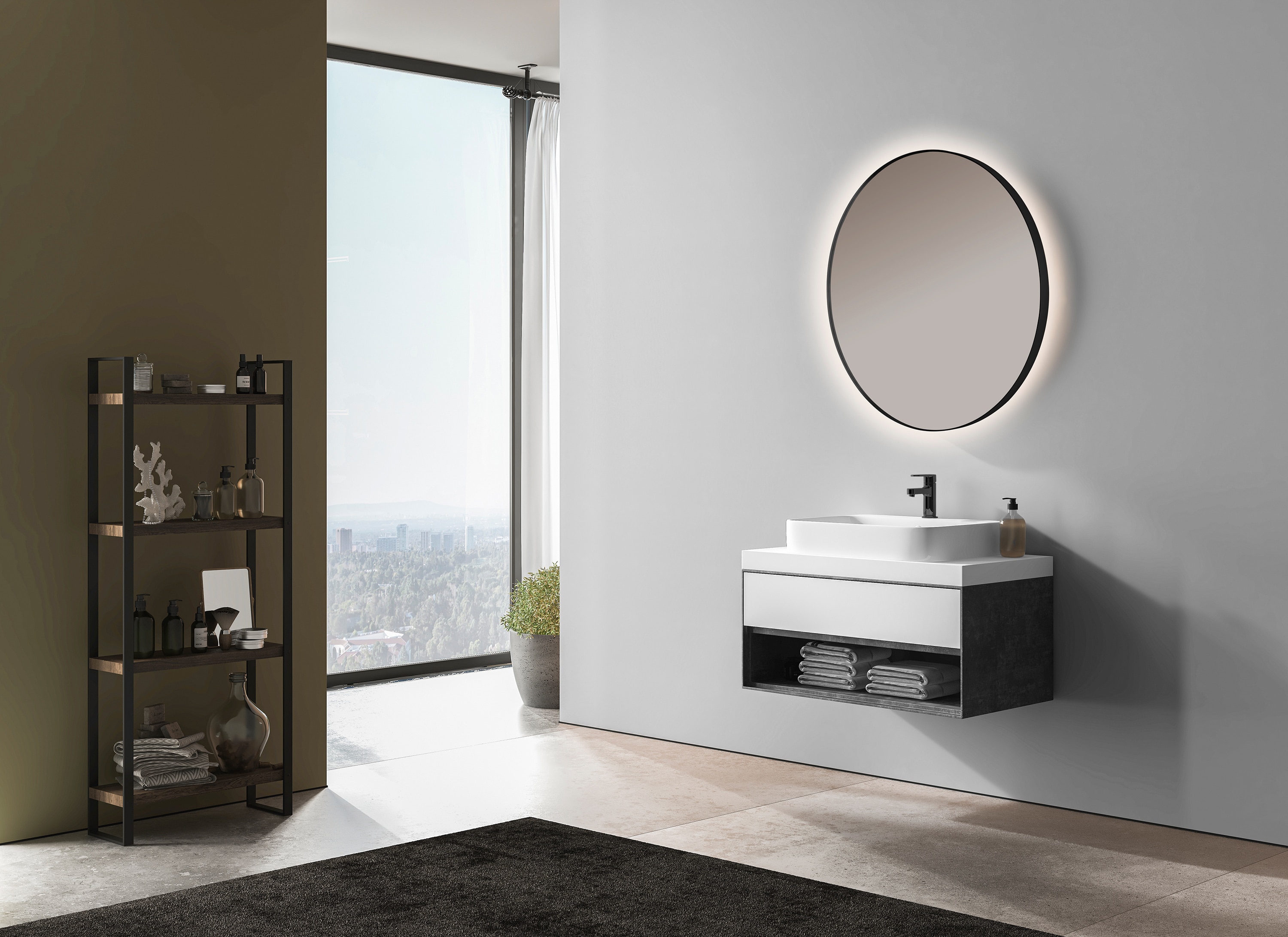Imagen 3 de Espejo de baño redondo con luz TRILED B-960 Bathstage - Negro 60 cm Negro