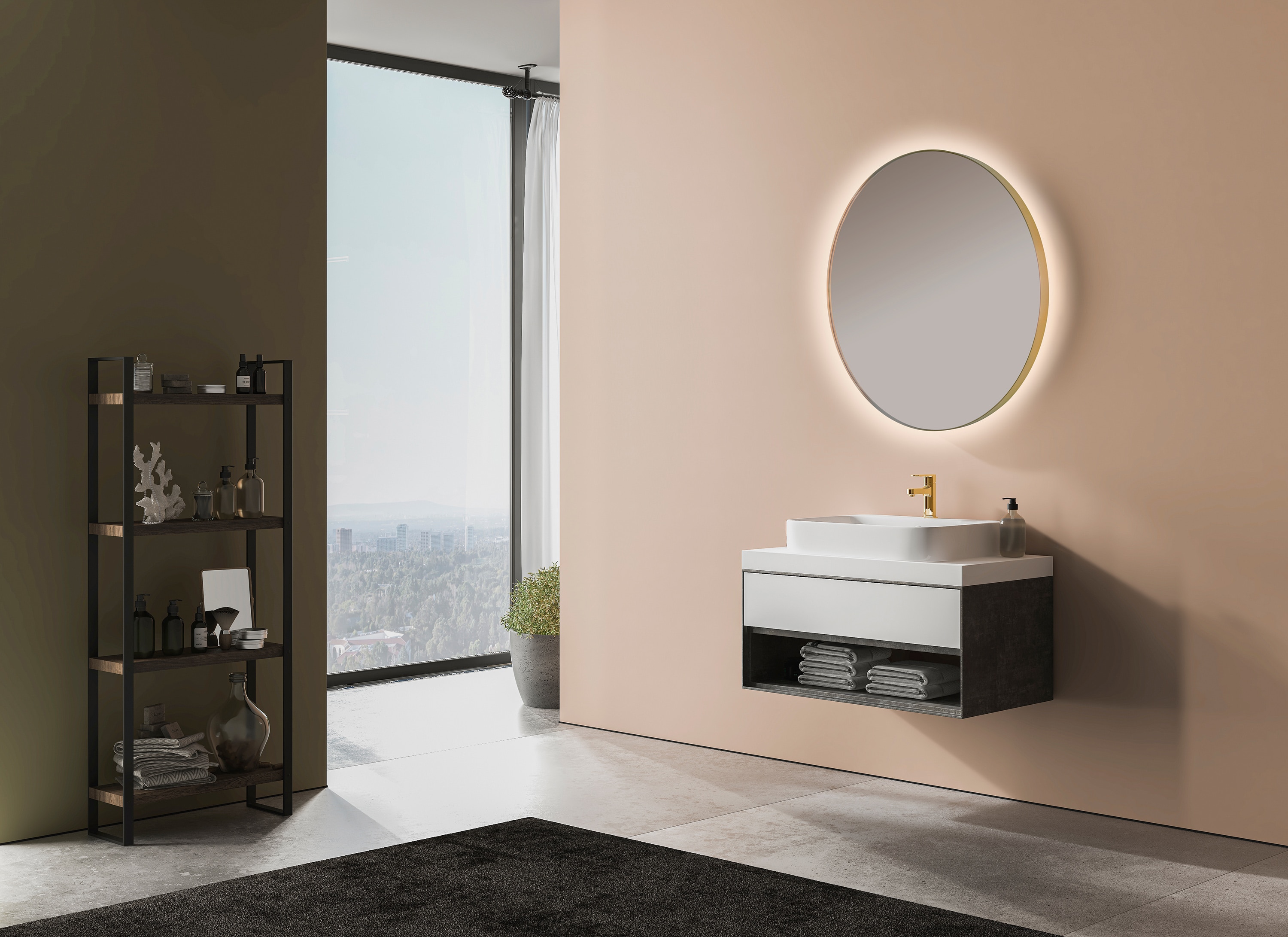 Imagen 3 de Espejo de baño redondo con luz TRILED B-960 Bathstage - Oro viejo 60 cm Oro viejo