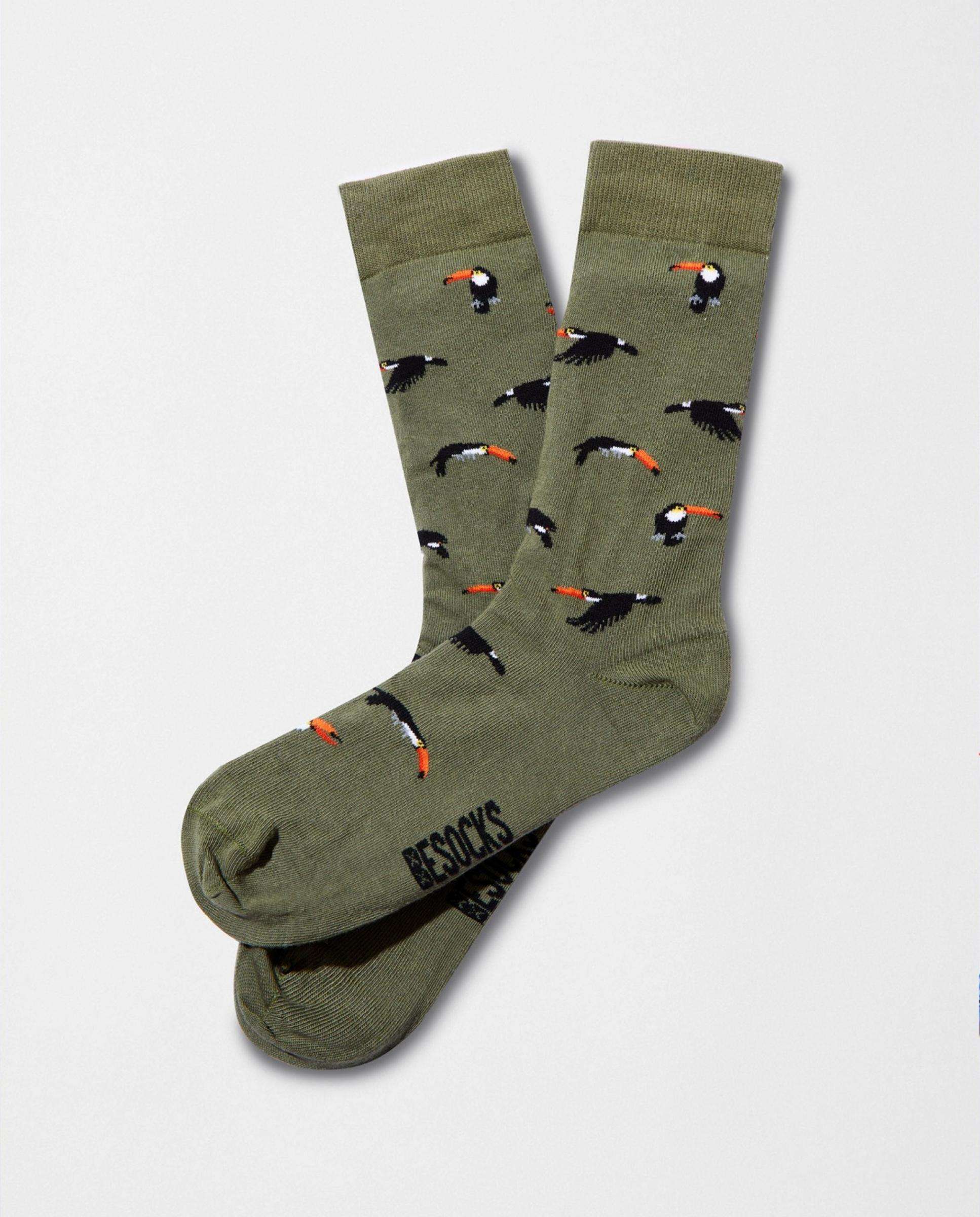 Calcetines altos de algodón orgánico - Besocks - Verde militar Verde militar-1