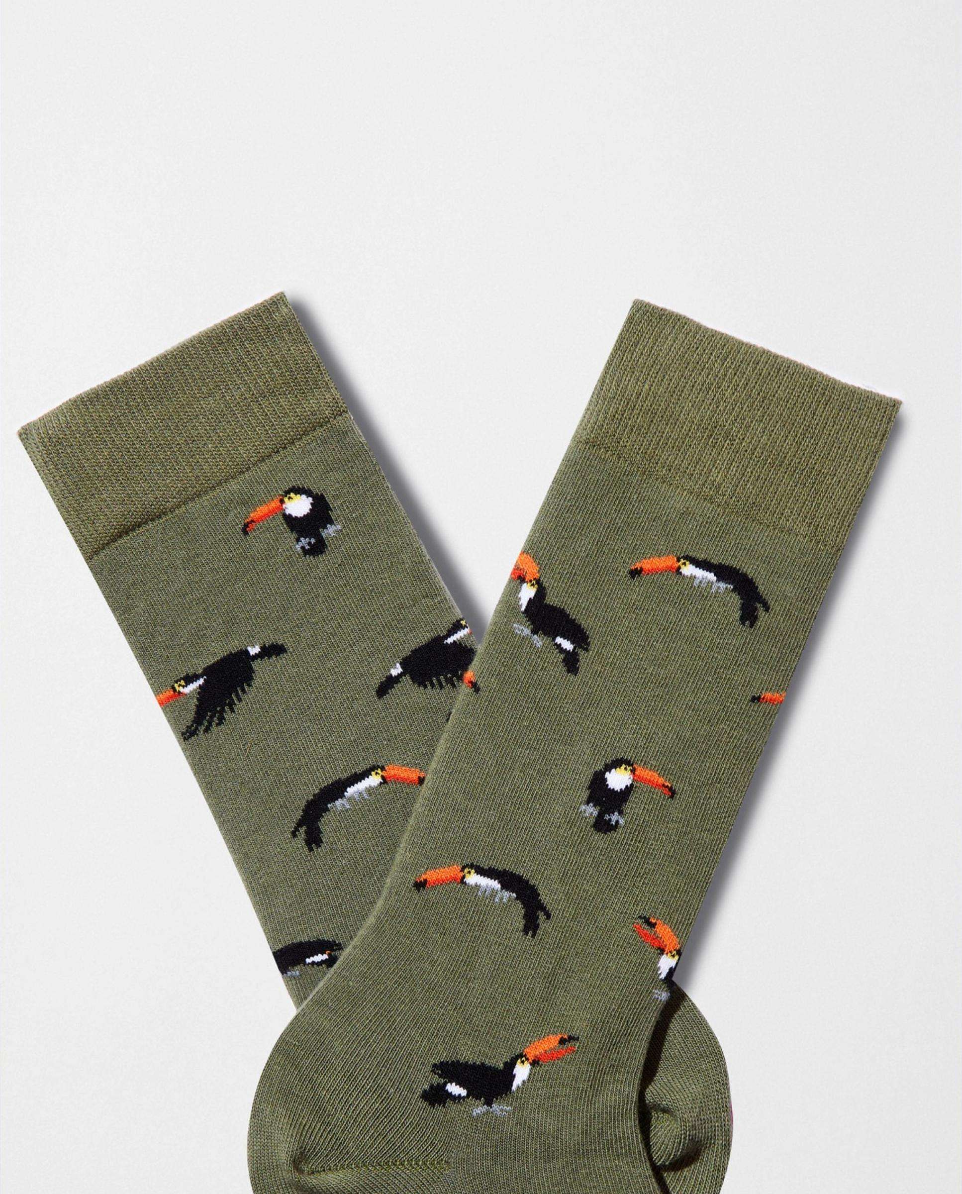 Calcetines altos de algodón orgánico - Besocks - Verde militar Verde militar-3