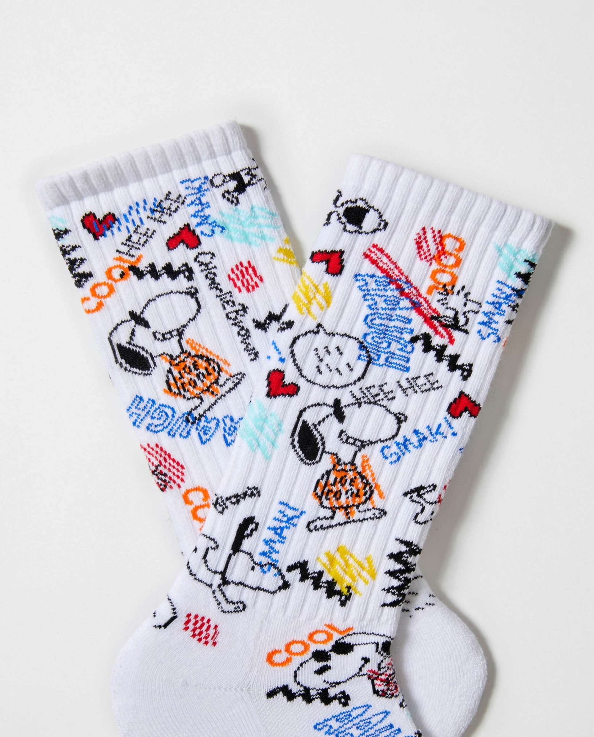 Calcetines altos deportivos de snoopy de algodón orgánico - Besocks - Blanco Blanco-3