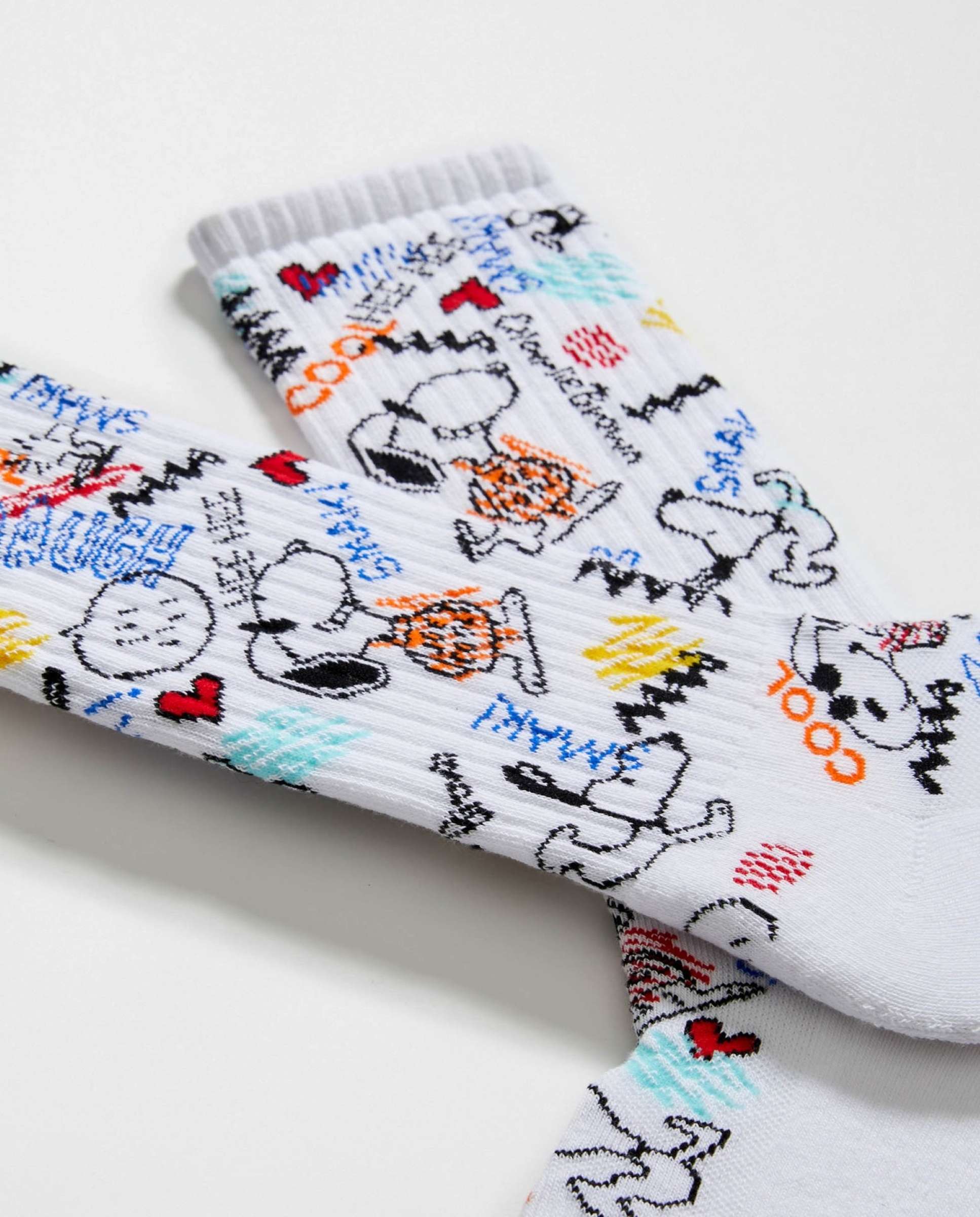 Calcetines altos deportivos de snoopy de algodón orgánico - Besocks - Blanco Blanco-2