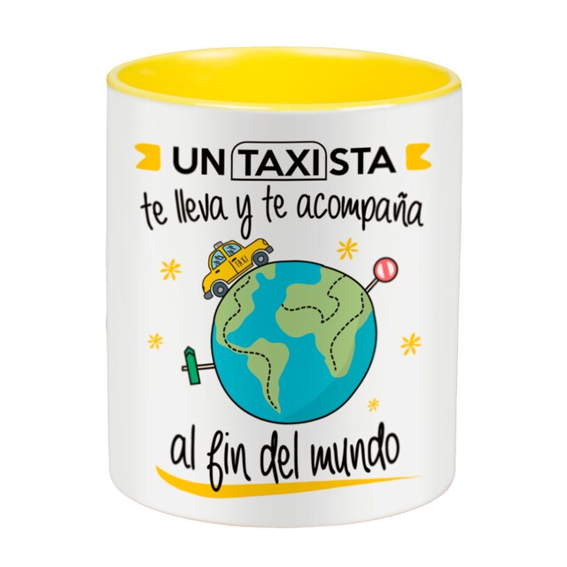 Imagen 0 de Taza con frase y dibujo profesión Taxista (Un taxista te lleva y te acompaña) Regalo original - La Mente es Maravillosa