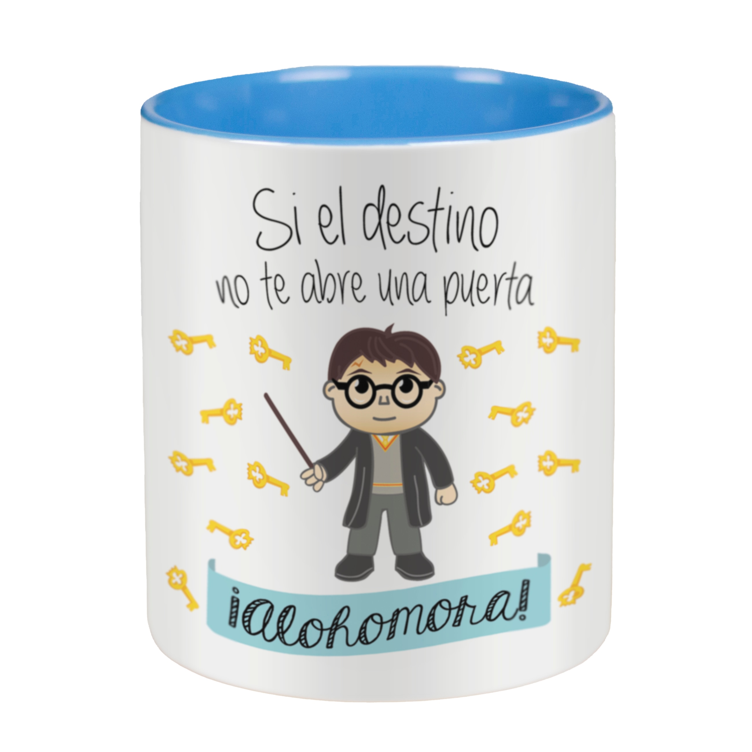 Taza con frase y dibujo de Harry Potter (Si el destino no te abre una puerta ¡alohamora!) Regalo original - La Mente es Maravillosa.
