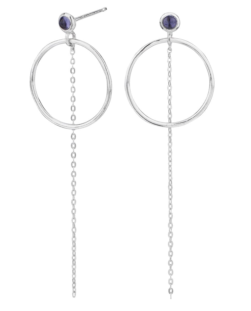Pendientes largos de plata y iolita Morado-1