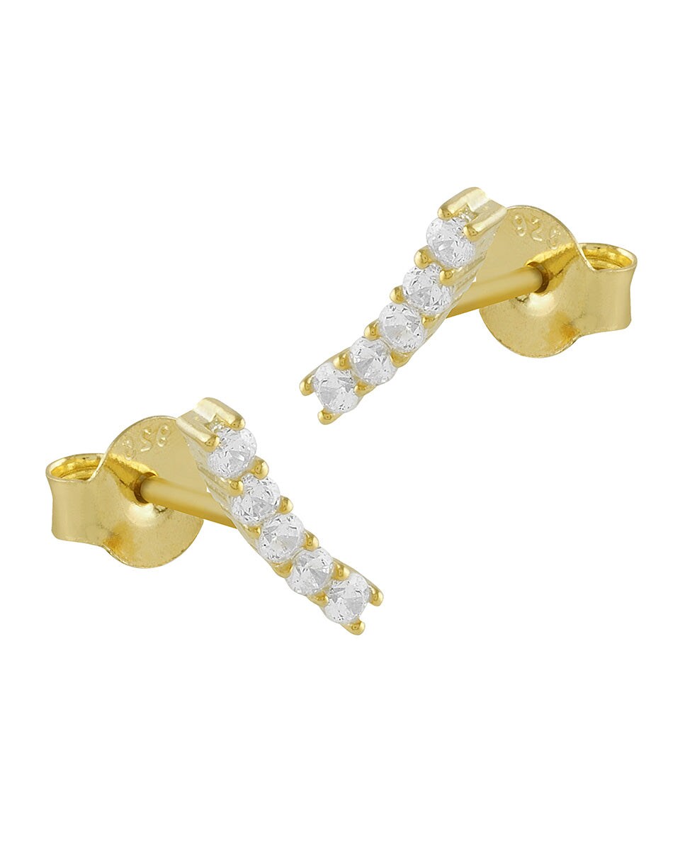 Pendientes Mini de plata bañada en oro y línea de circonitas blancas Blanco-1