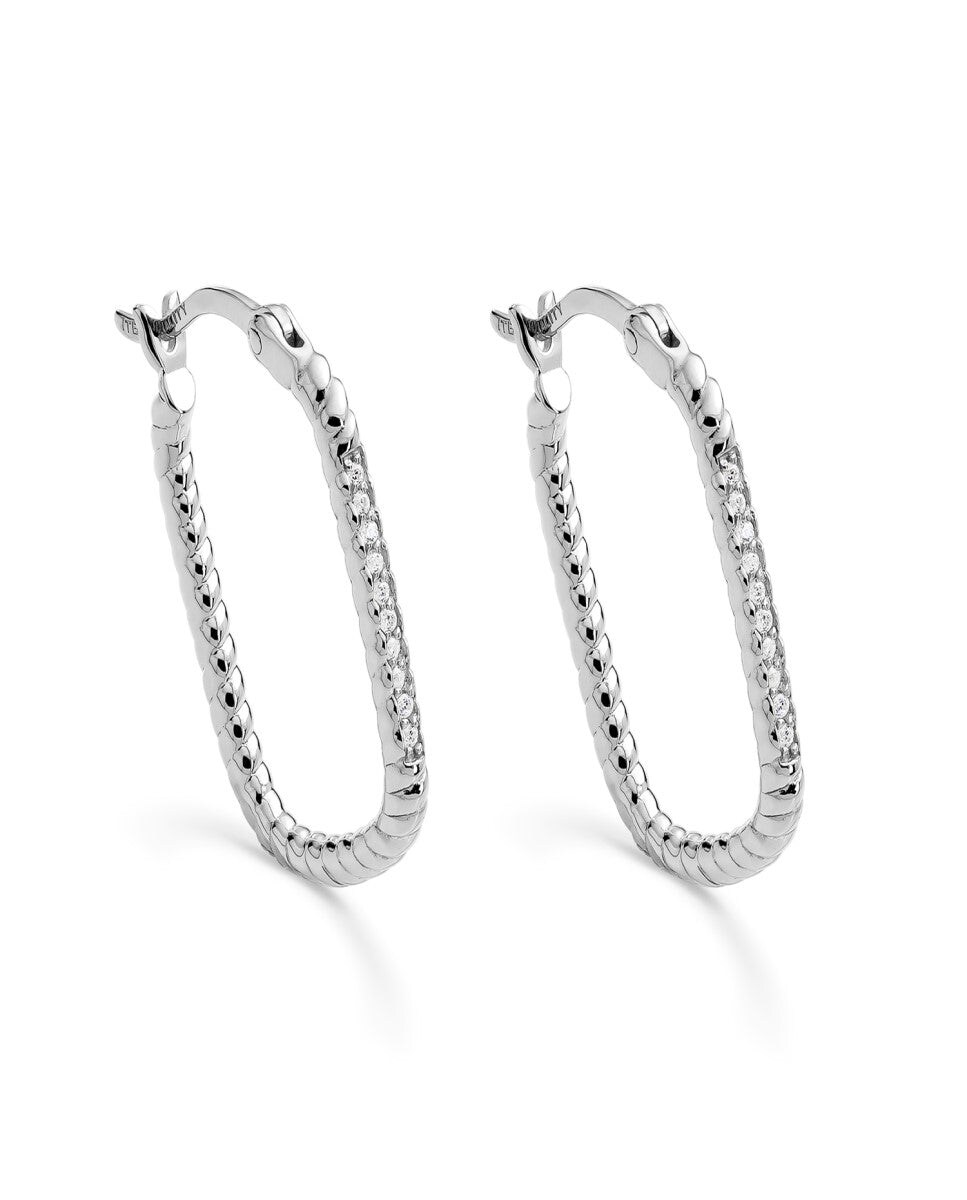 Pendientes criollas de plata con forma rectangular con circonitas blancas Blanco-2