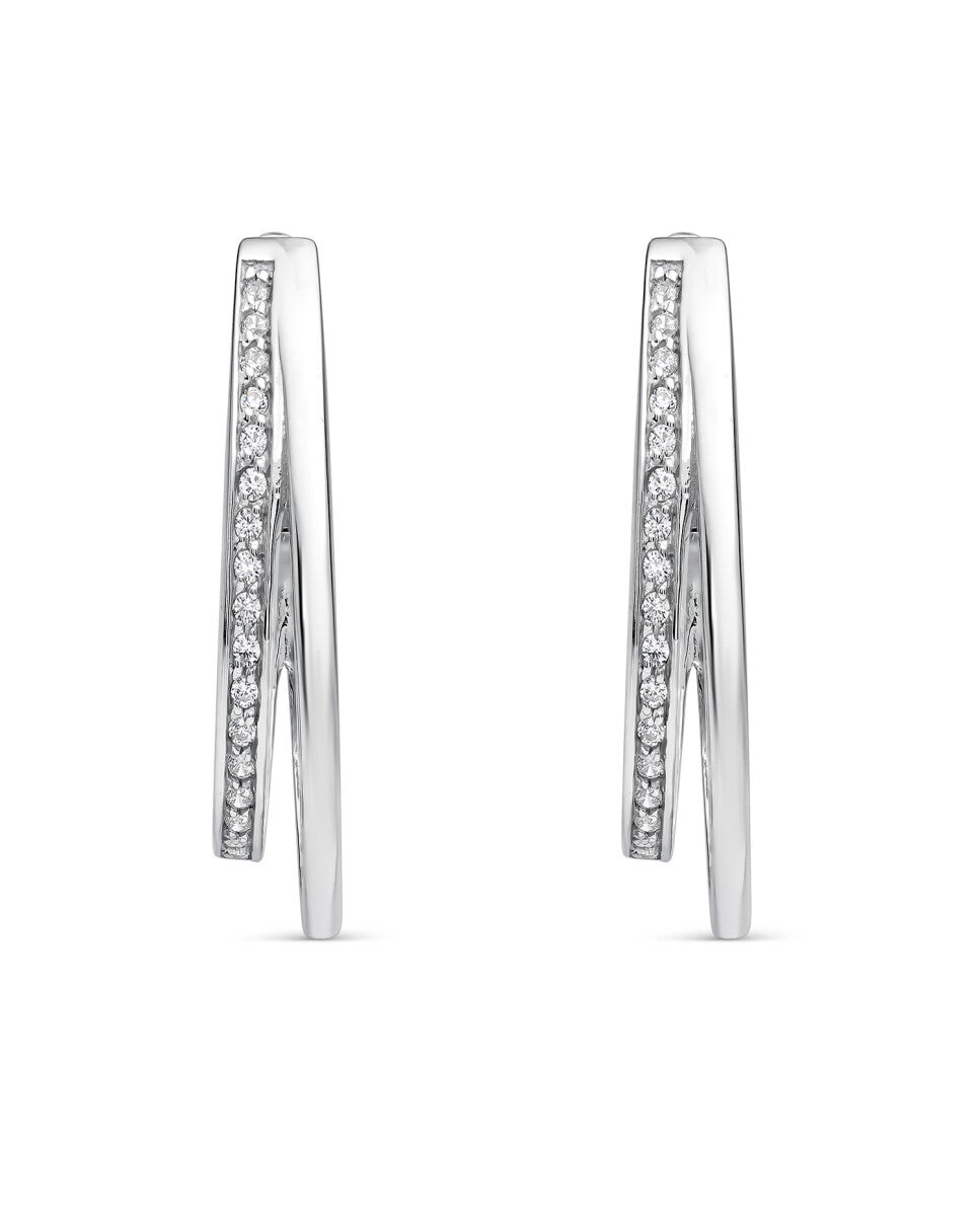 Pendientes criollas doble aro de plata combinando un aro liso y otro con circonitas blancas Blanco-1