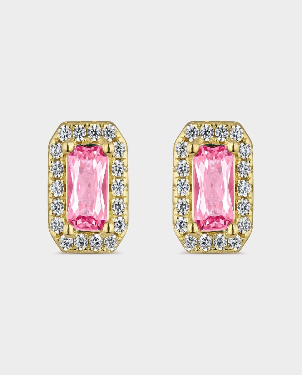 Pendientes Jelly de plata bañada en oro con circonita rectangular rosa Oro-1