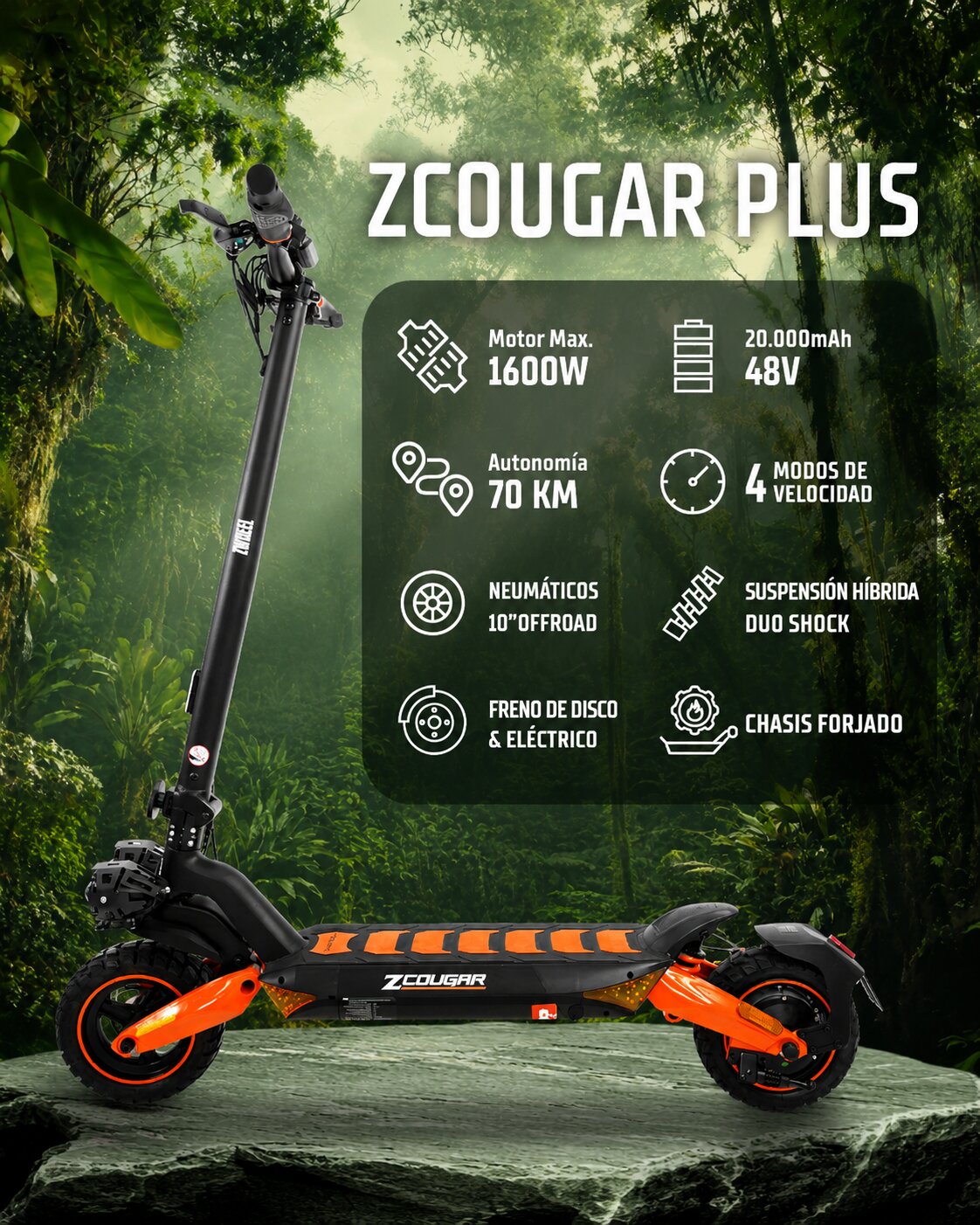 Patinete eléctrico ZWheel ZCougar Plus - Negro Negro-2
