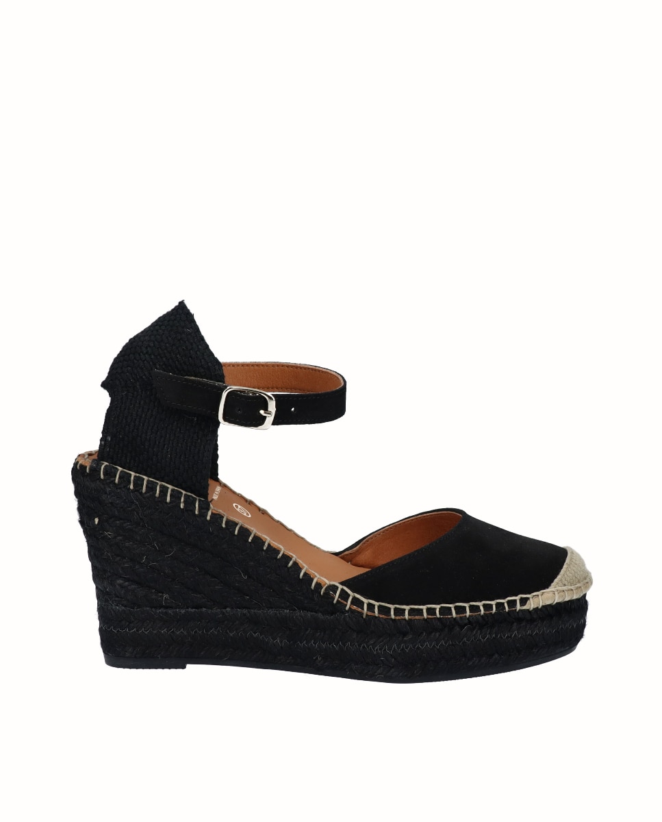 Alpargatas de cuña de mujer en serraje con plataforma - Viguera - Negro Negro-1