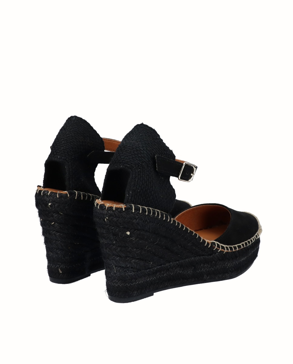Alpargatas de cuña de mujer en serraje con plataforma - Viguera - Negro Negro-2