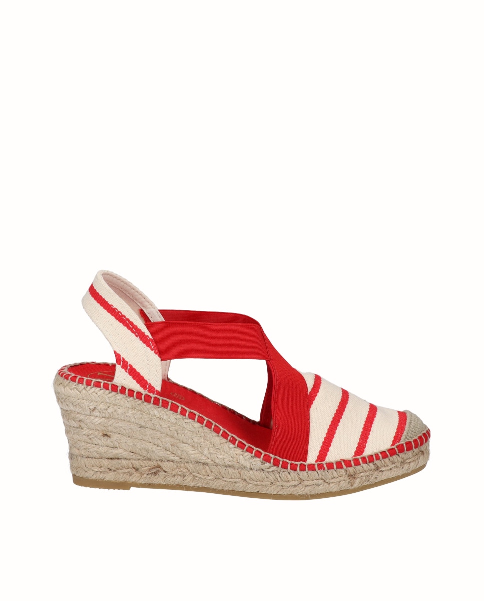 Alpargatas de cuña de mujer de rayas con elásticos - Viguera - Rojo Rojo-1