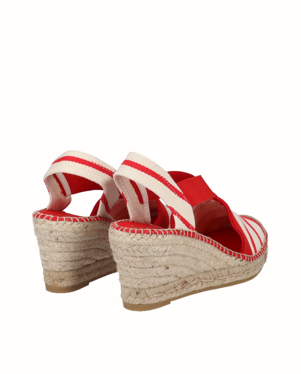 Alpargatas de cuña de mujer de rayas con elásticos - Viguera - Rojo Rojo-2