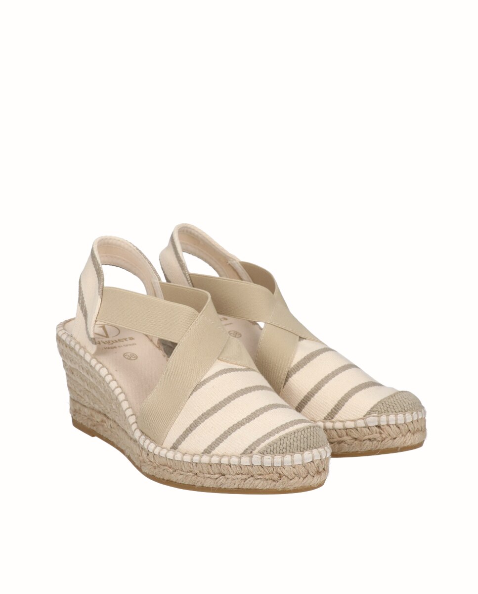 Alpargatas de cuña de mujer de rayas con elásticos - Viguera - Beige Beige-3