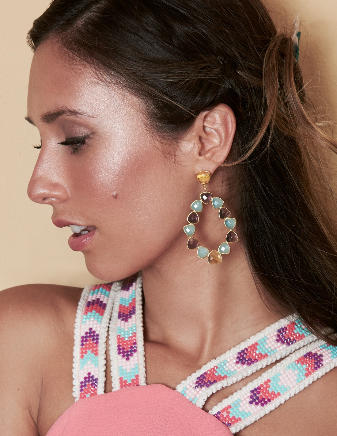 Imagen 2 de Pendientes bañados en oro con piedras naturales palmira - Lavani Jewels - Aguamarina Aguamarina