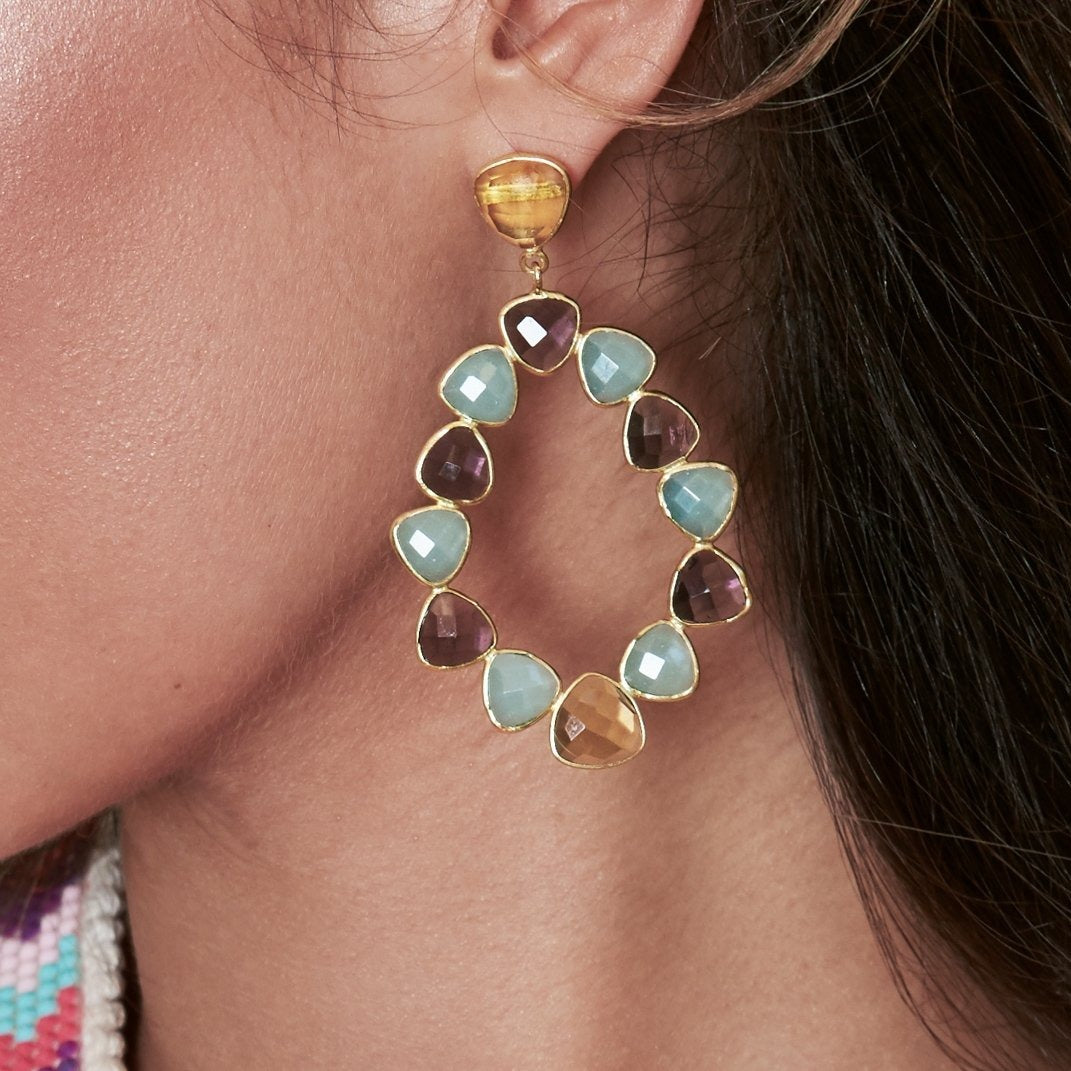Imagen 3 de Pendientes bañados en oro con piedras naturales palmira - Lavani Jewels - Aguamarina Aguamarina