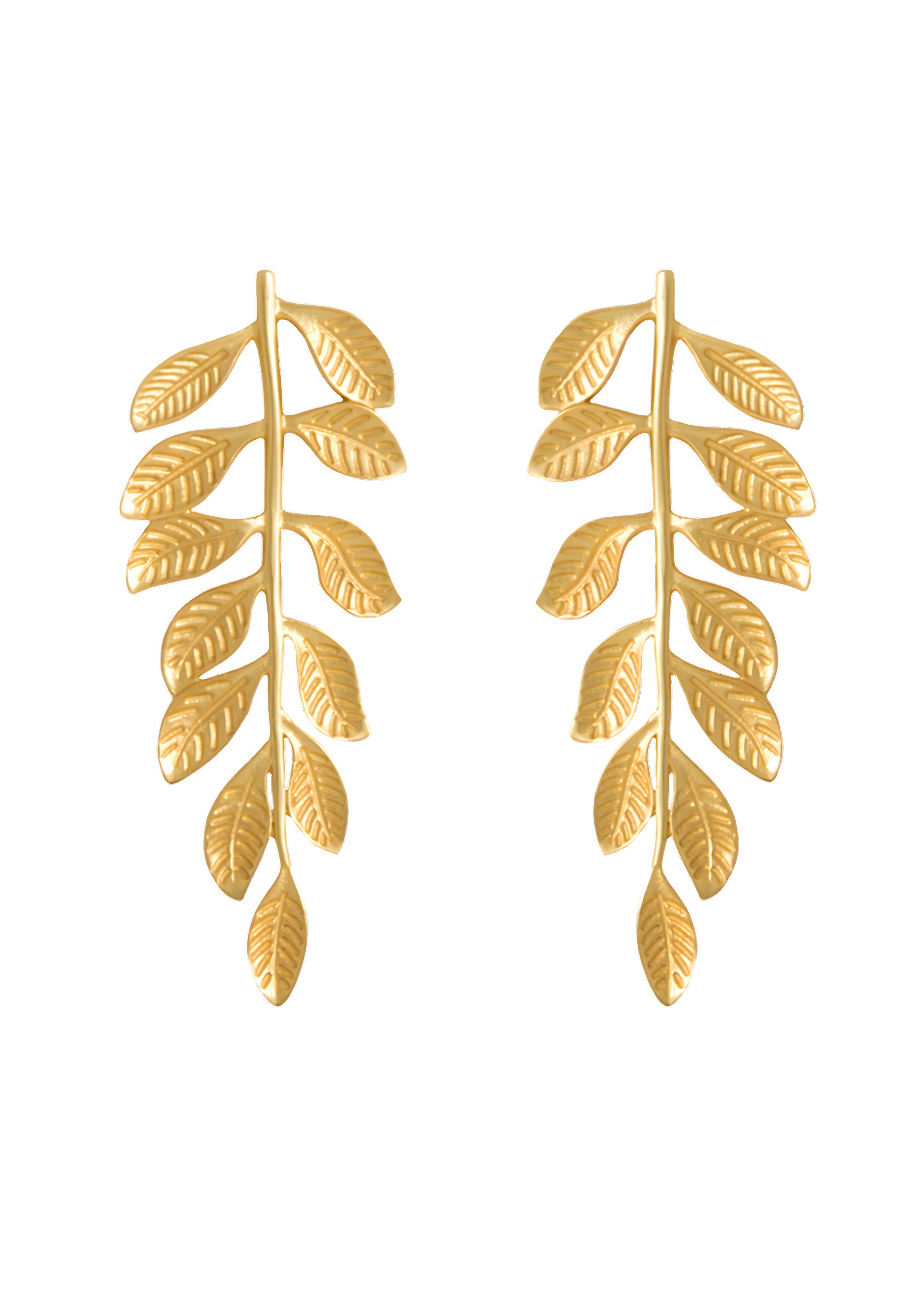 Pendientes bañados en oro diseño hoja botánica veli - Lavani Jewels - Dorado Dorado-1