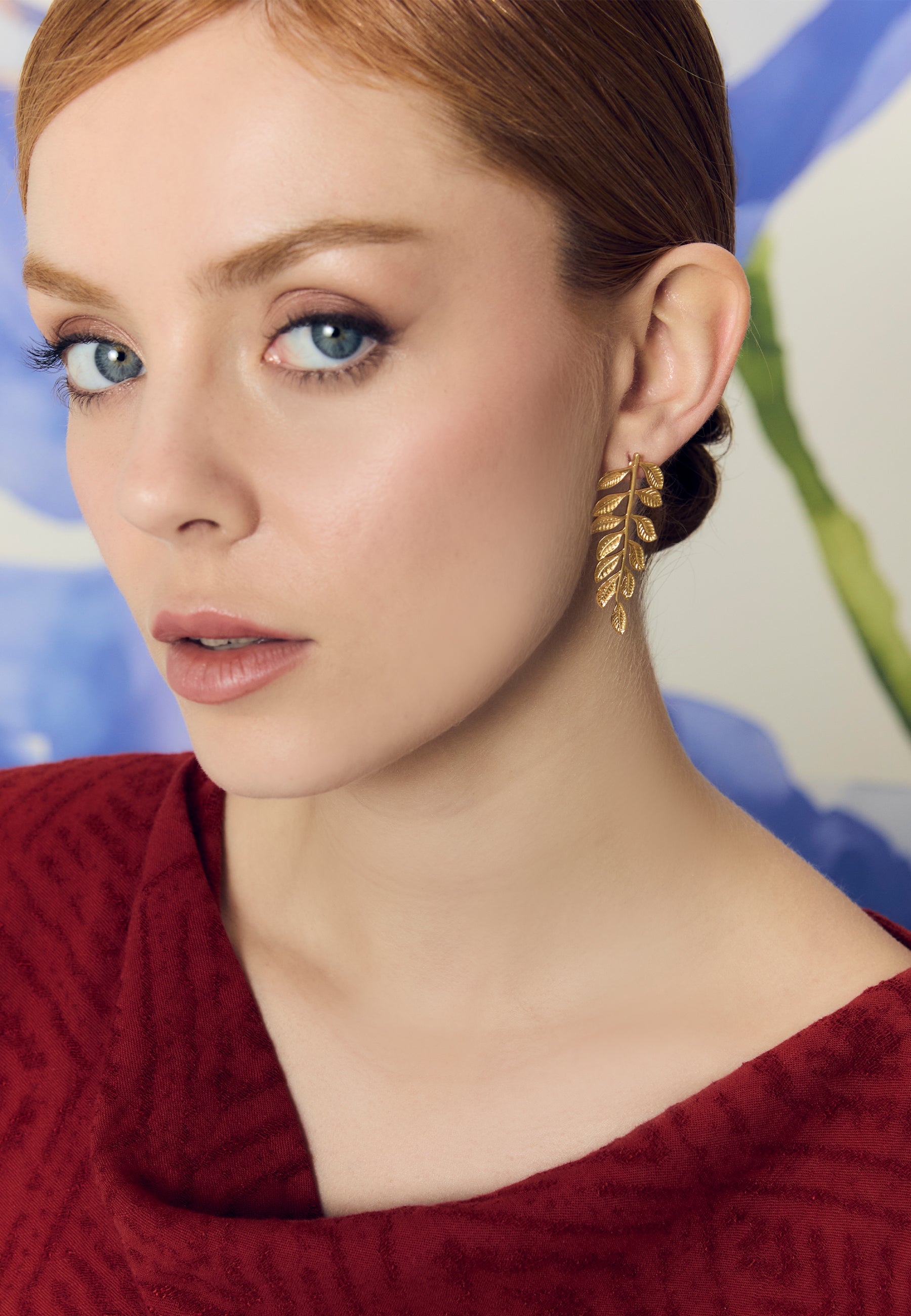 Pendientes bañados en oro diseño hoja botánica veli - Lavani Jewels - Dorado Dorado-3